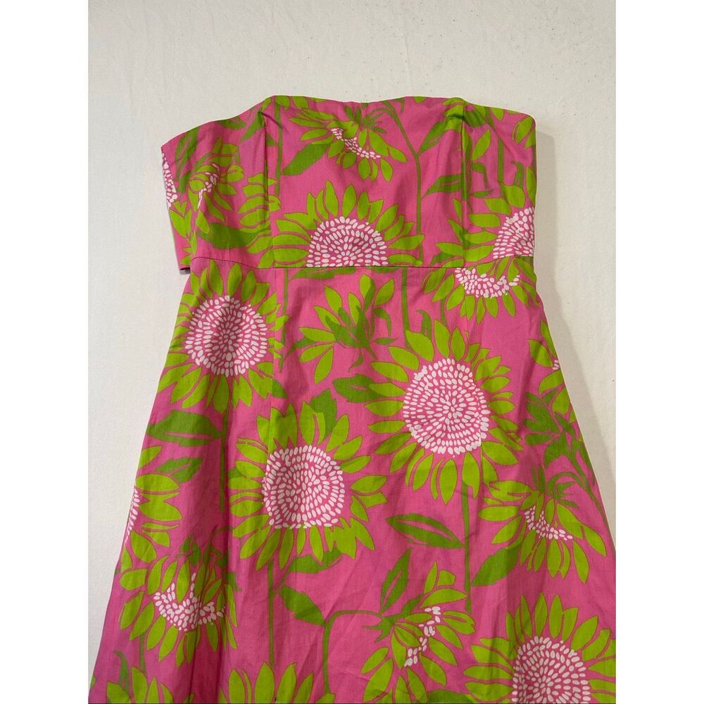 Lilly Pulitzer Strapless Pink Green Floral Cotton Midi Dress Women’s Size 6 - Picture 2 of 6